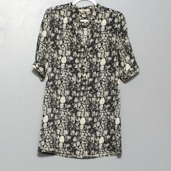 Tucker silk black cream reptile snack print mini dress tunic - Picture 1 of 8